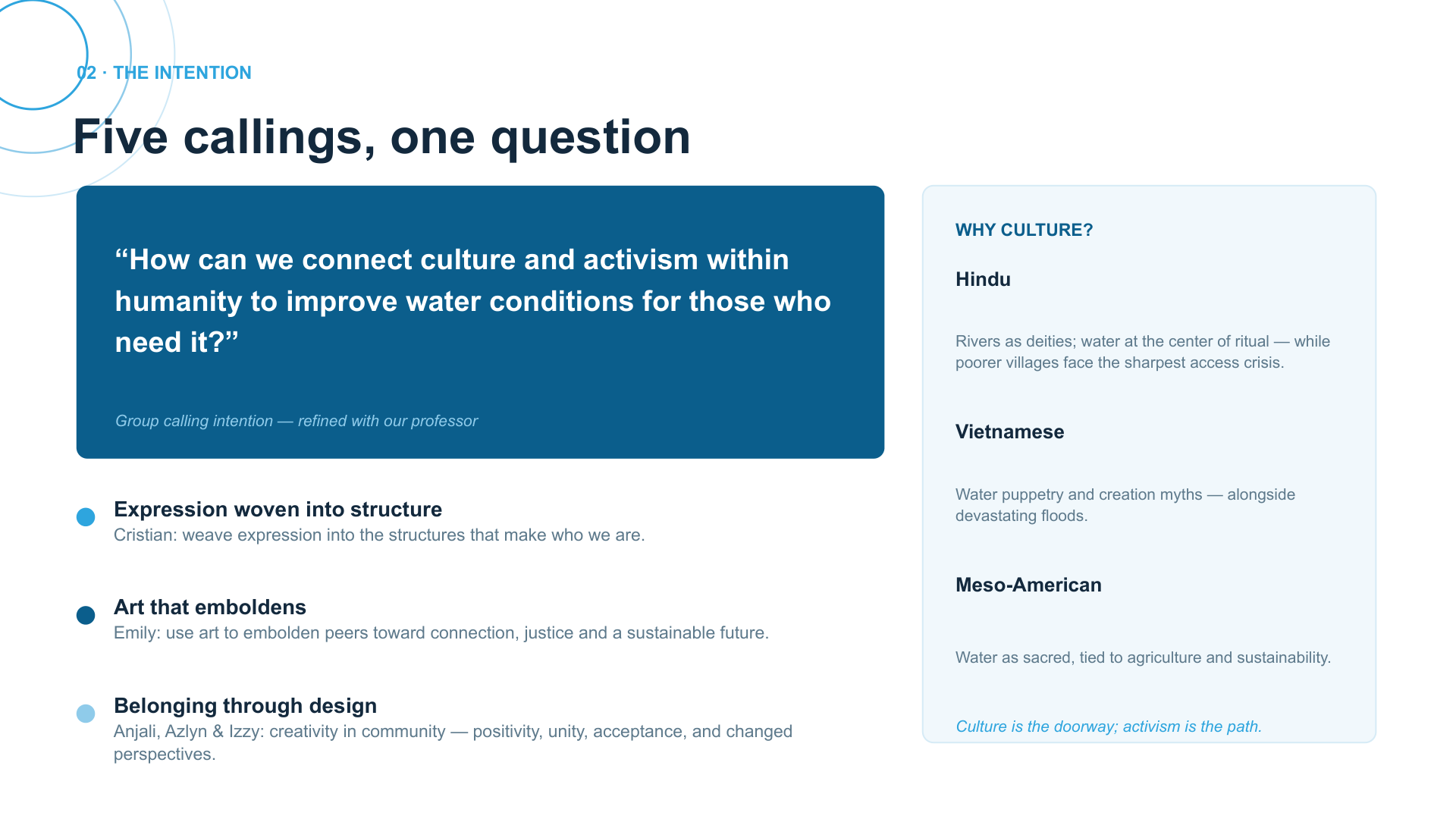 Blunity team intention — culture and activism through Hindu, Vietnamese, and Meso-American traditions